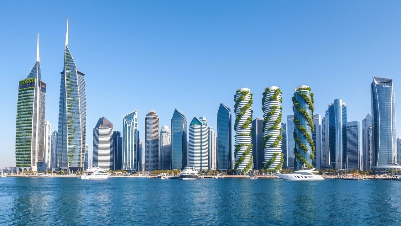 Lusail City skyline with Katara Towers