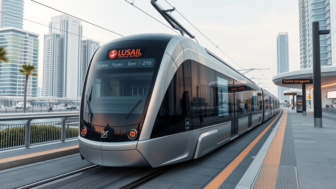 Lusail Tram at a modern station in Qatar