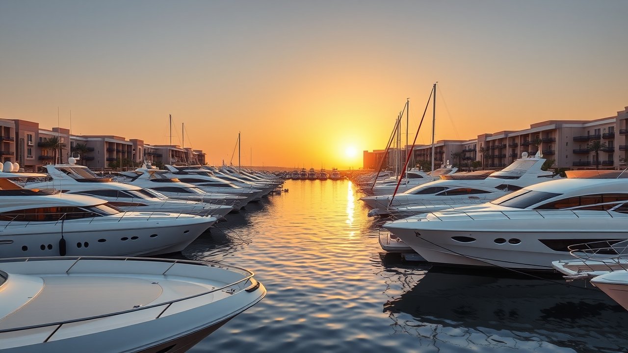 Luxury yachts at Porto Arabia marina in The Pearl Qatar