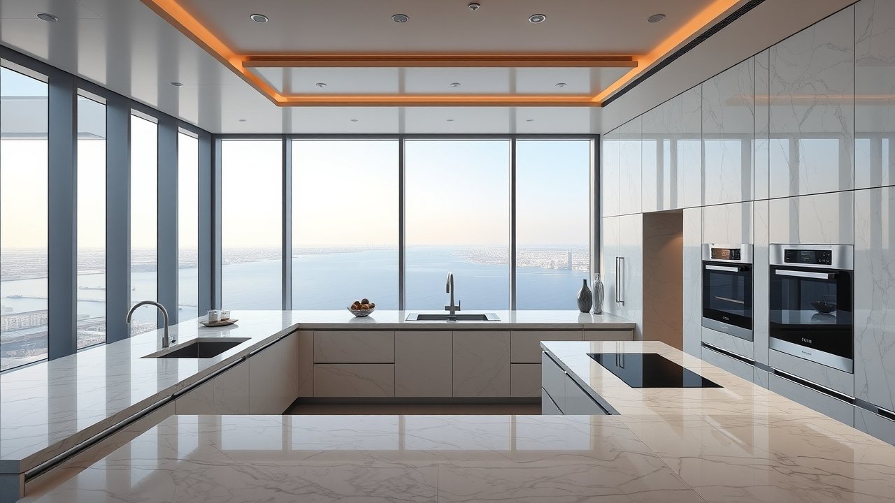 Luxury high-rise kitchen with ocean view in Doha