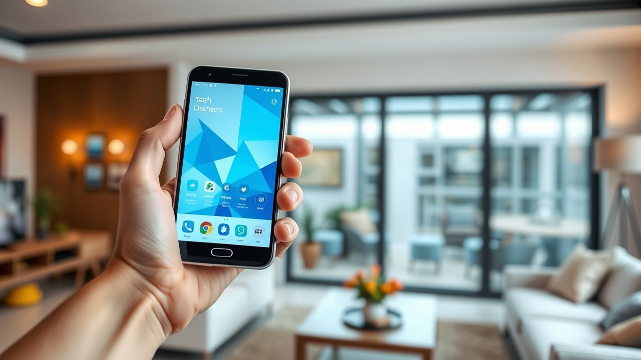 Digital interface on a smartphone in a modern Doha apartment